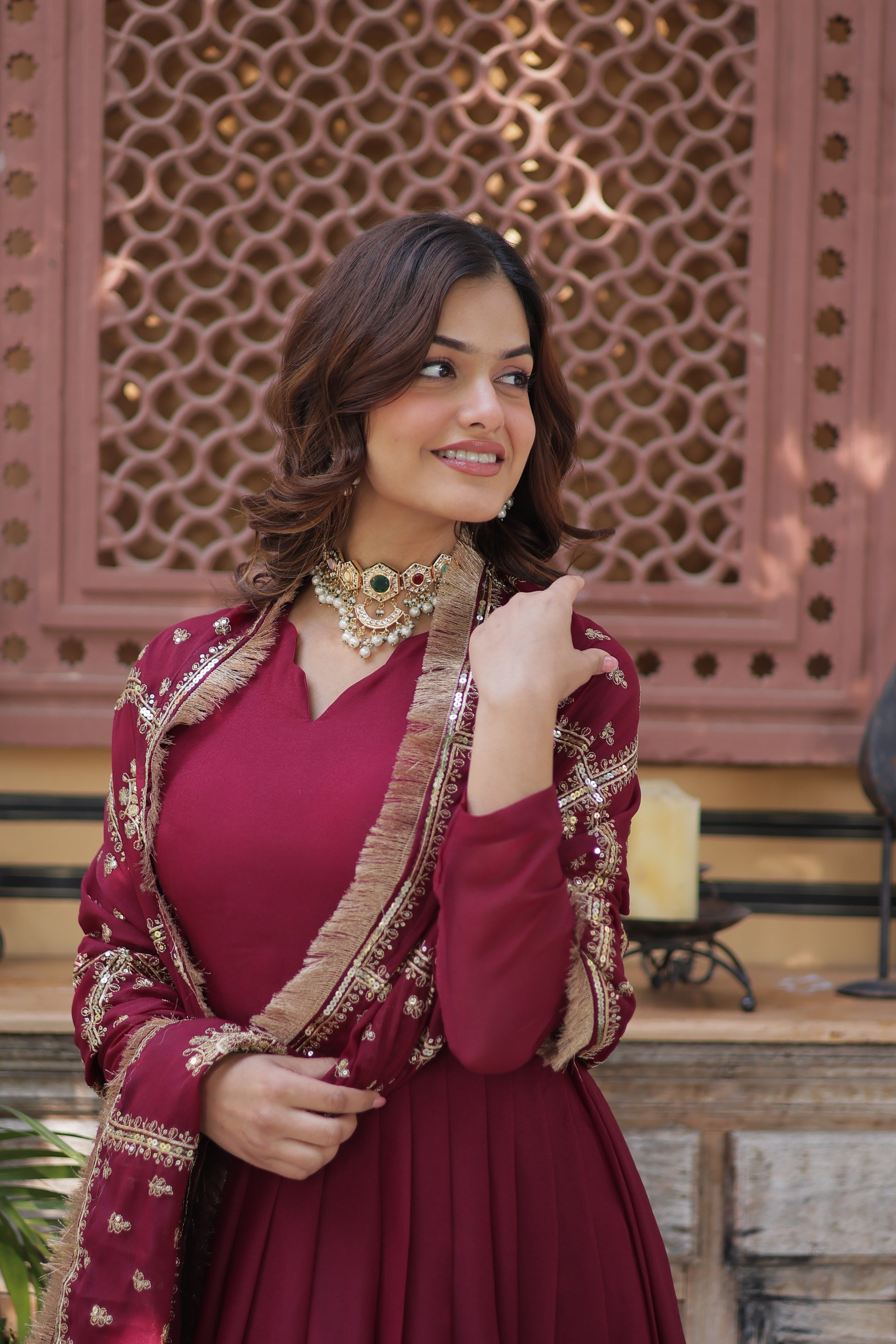 Bhashvika Maroon Georgette Embroidered Anarkali Gown Set