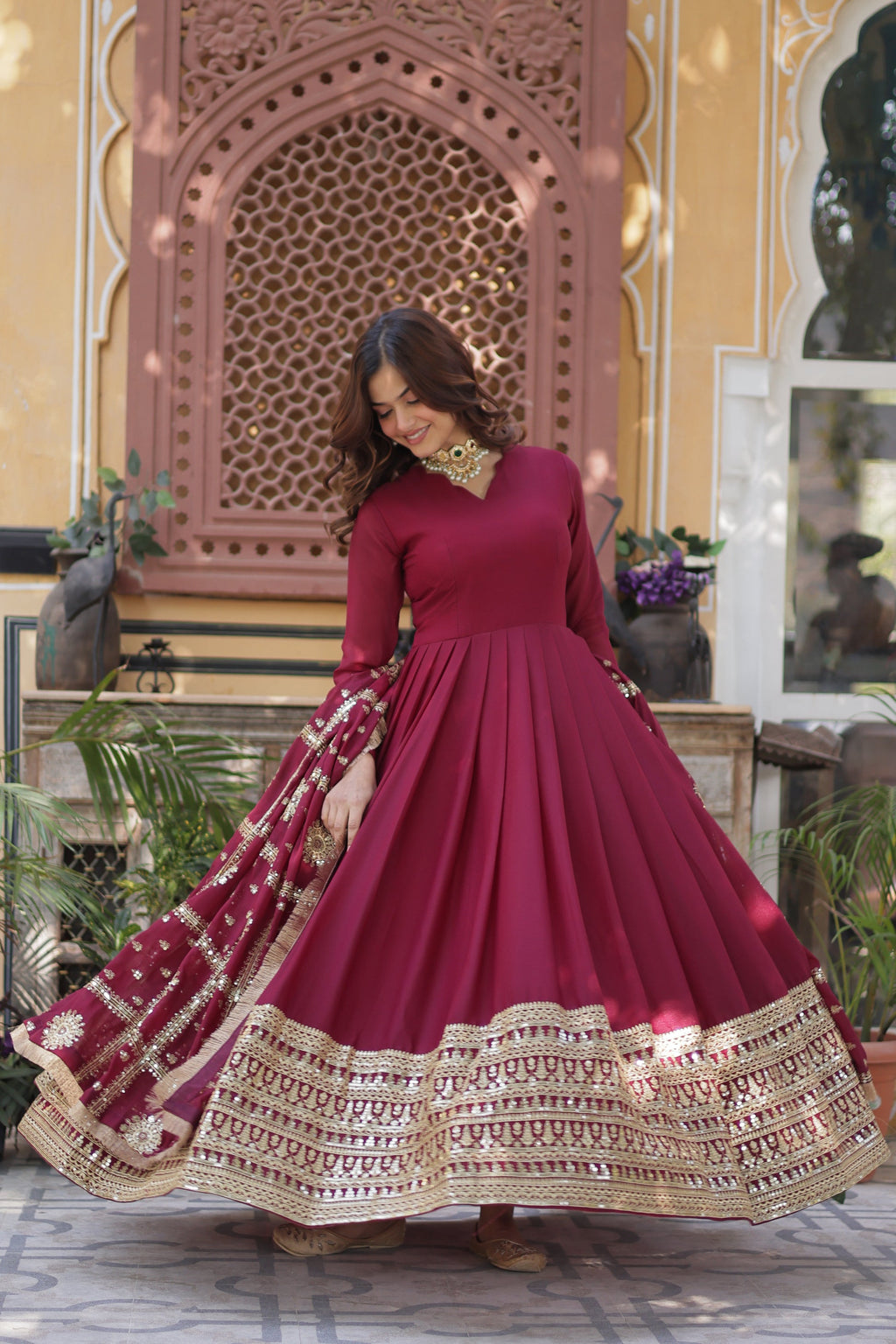 Bhashvika Maroon Georgette Embroidered Anarkali Gown Set