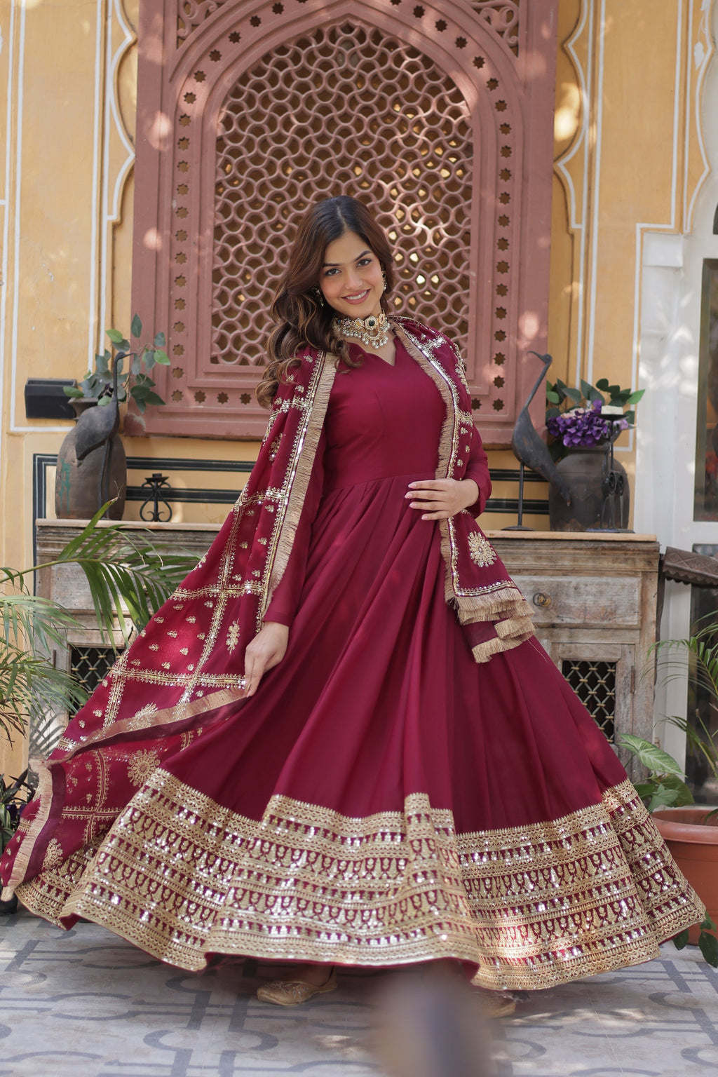 Bhashvika Maroon Georgette Embroidered Anarkali Gown Set