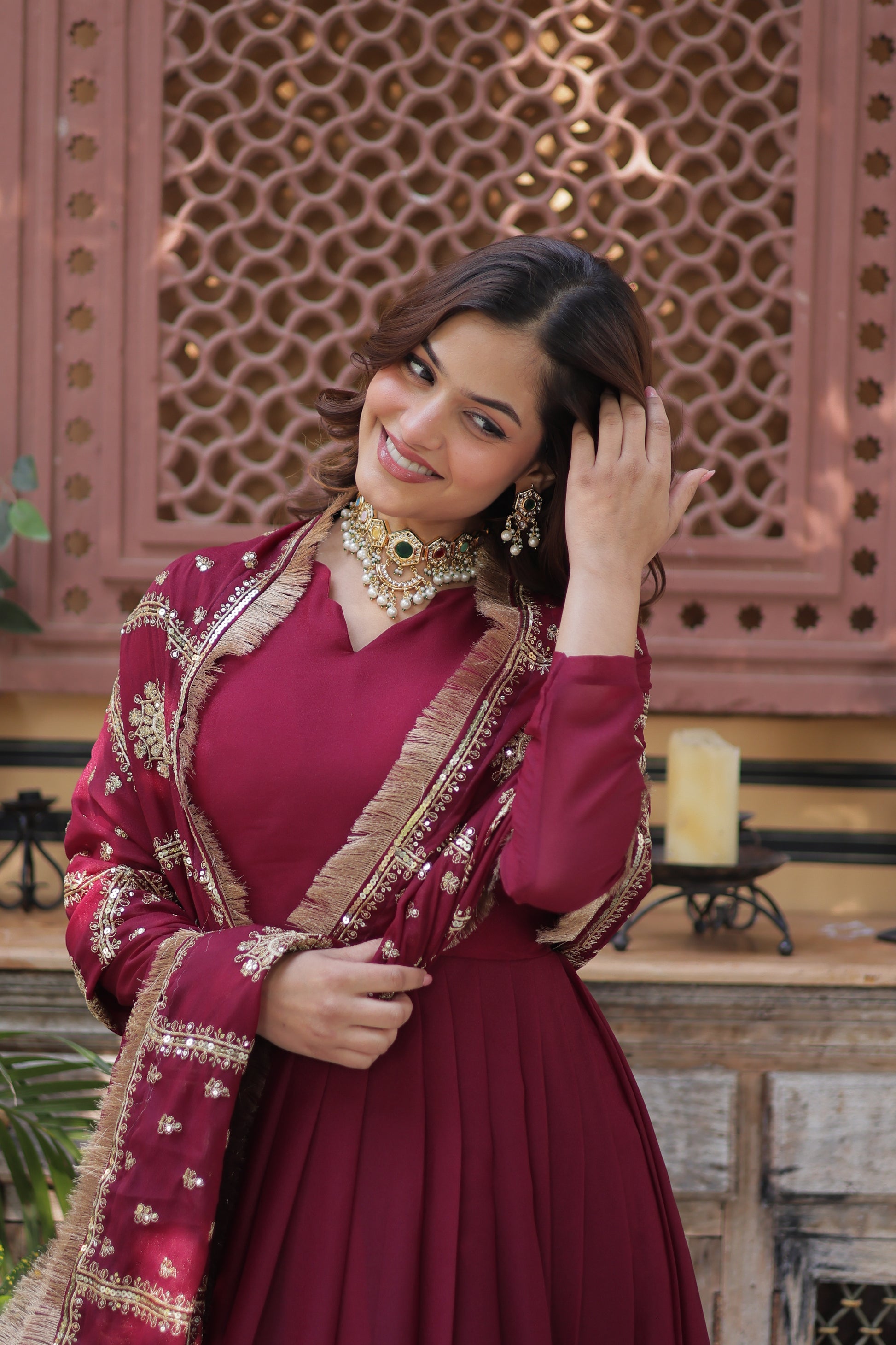 Bhashvika Maroon Georgette Embroidered Anarkali Gown Set