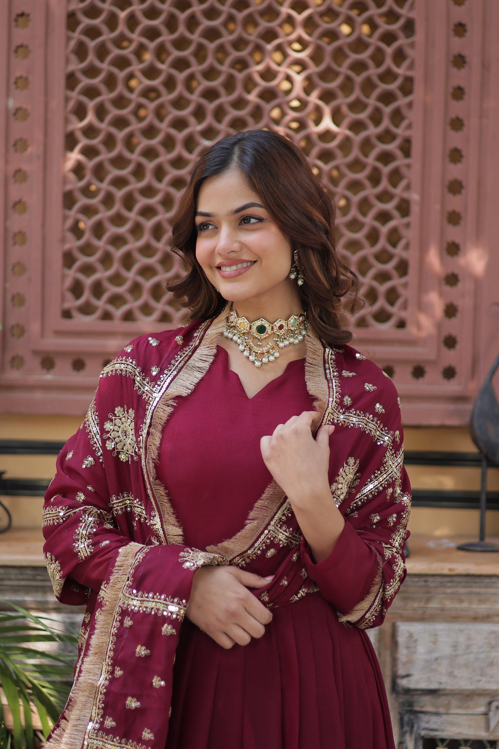 Bhashvika Maroon Georgette Embroidered Anarkali Gown Set