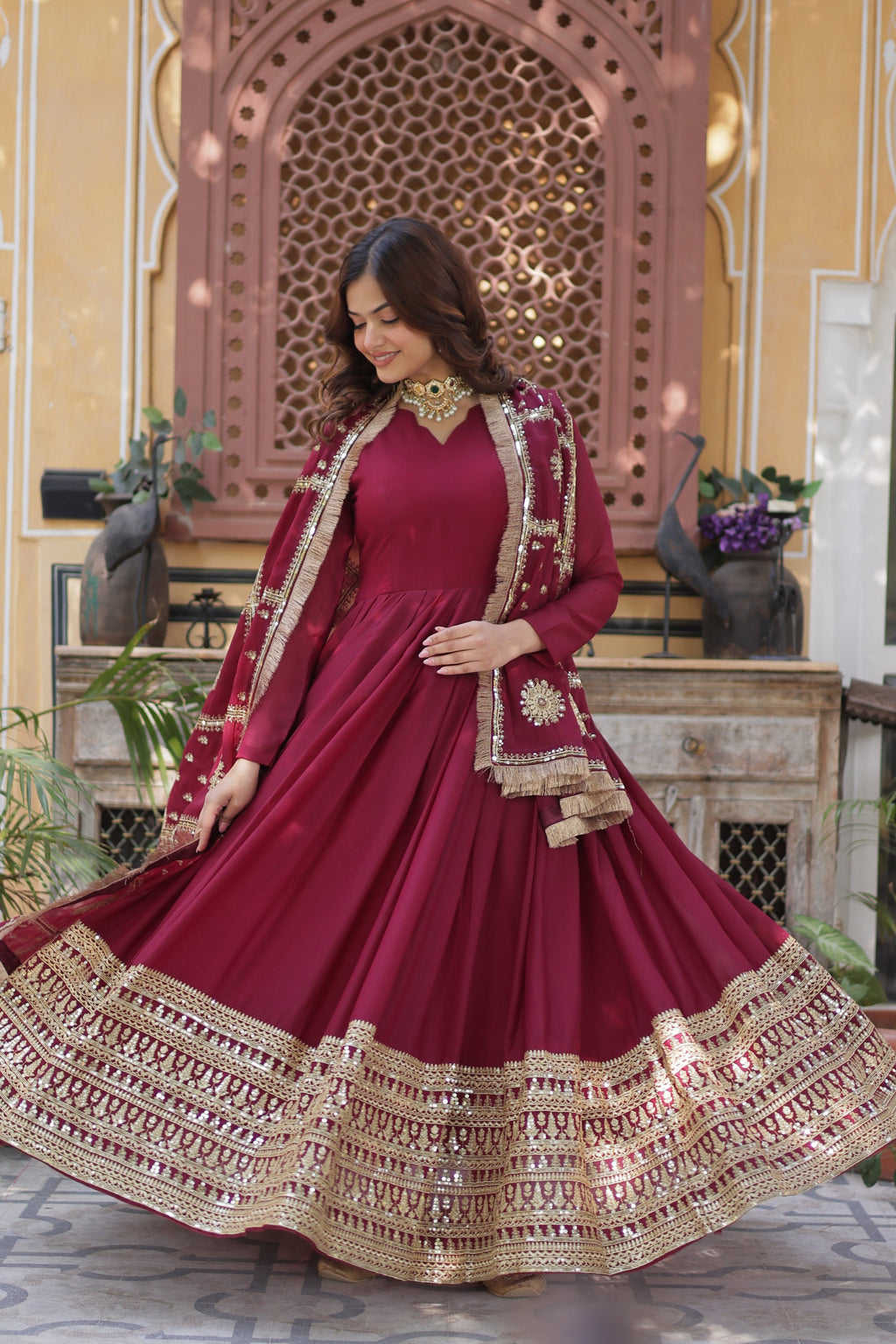 Bhashvika Maroon Georgette Embroidered Anarkali Gown Set