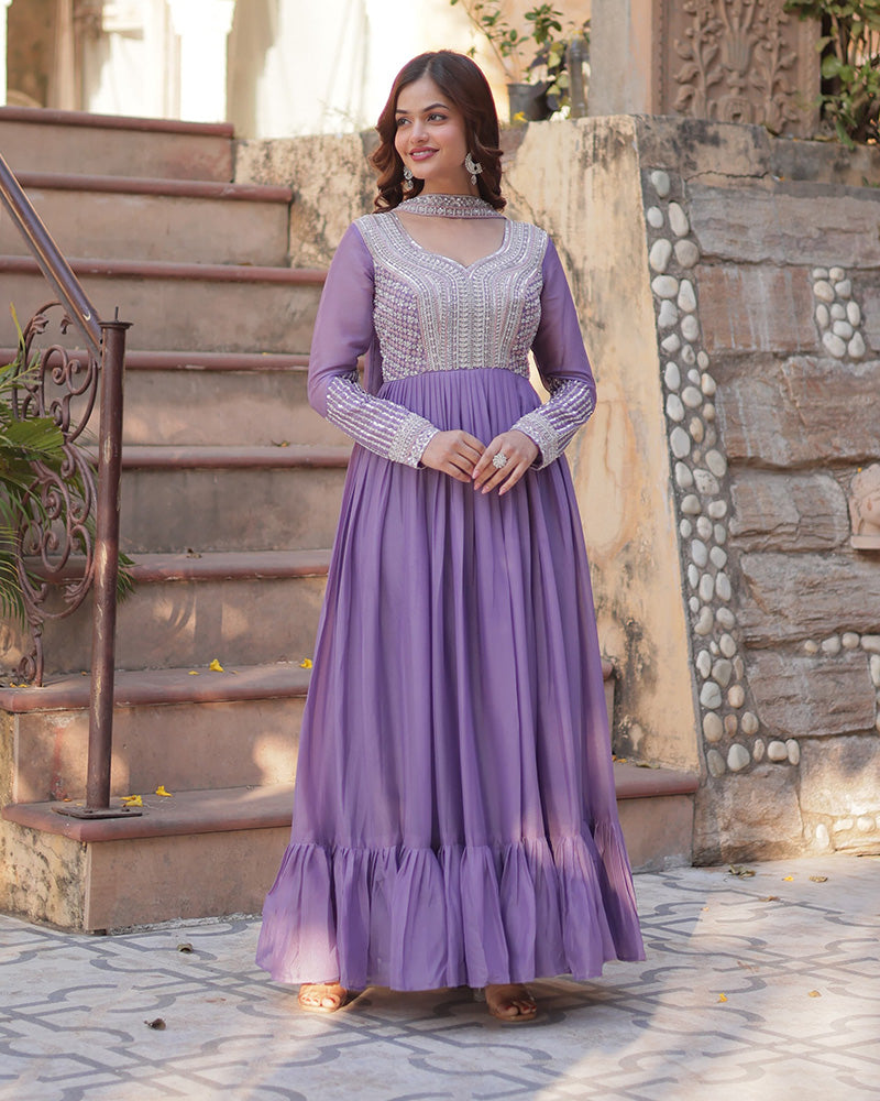 Bhavya Lavender Star Georgette Embroidered Gown Set