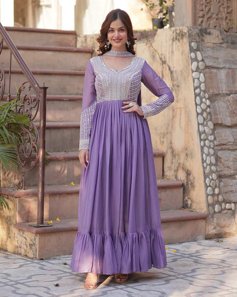Bhavya Lavender Star Georgette Embroidered Gown Set