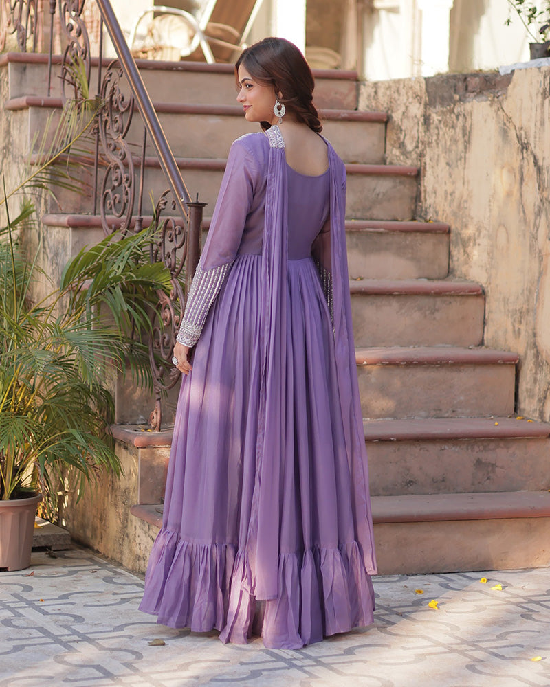 Bhavya Lavender Star Georgette Embroidered Gown Set