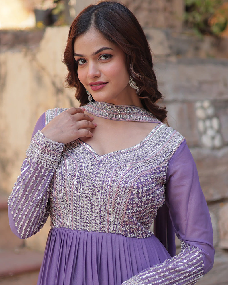 Bhavya Lavender Star Georgette Embroidered Gown Set