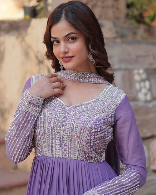 Lavender georgette embroidered Bhavya designer gown set