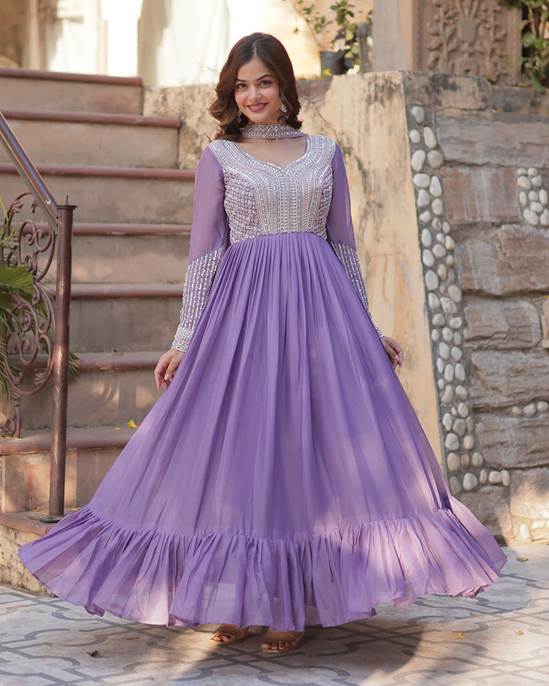 Bhavya Lavender Star Georgette Embroidered Gown Set