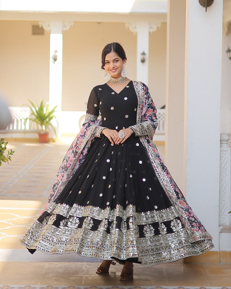 Hridaya black georgette anarkali gown suit set