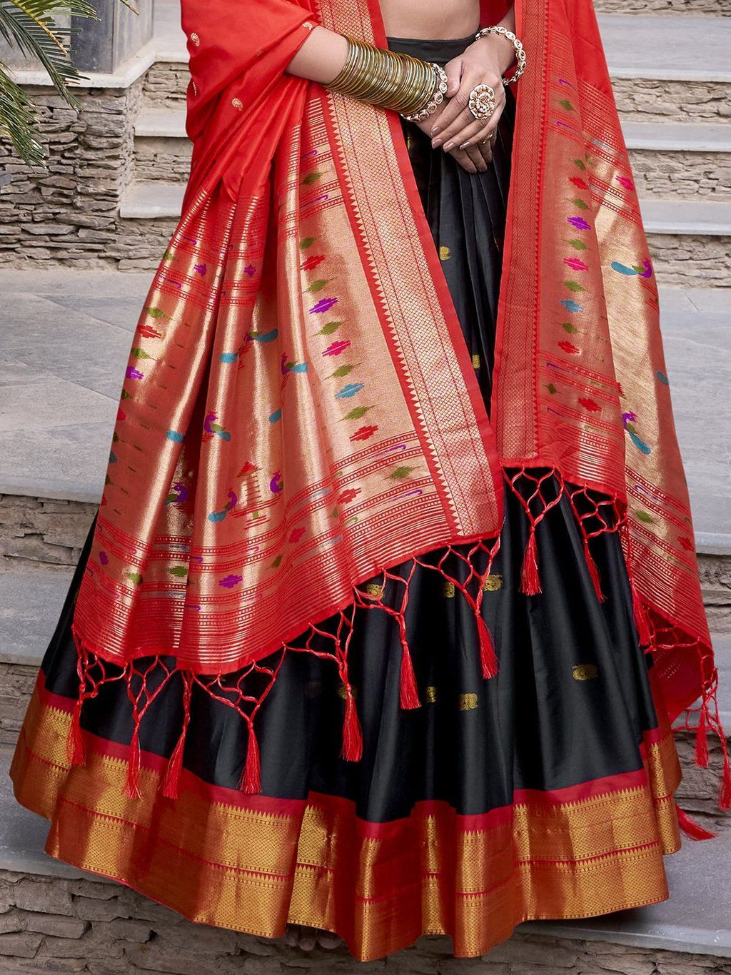 Sayli Black Paithani Jacquard Silk Lehenga Choli with Zari Weaving Work