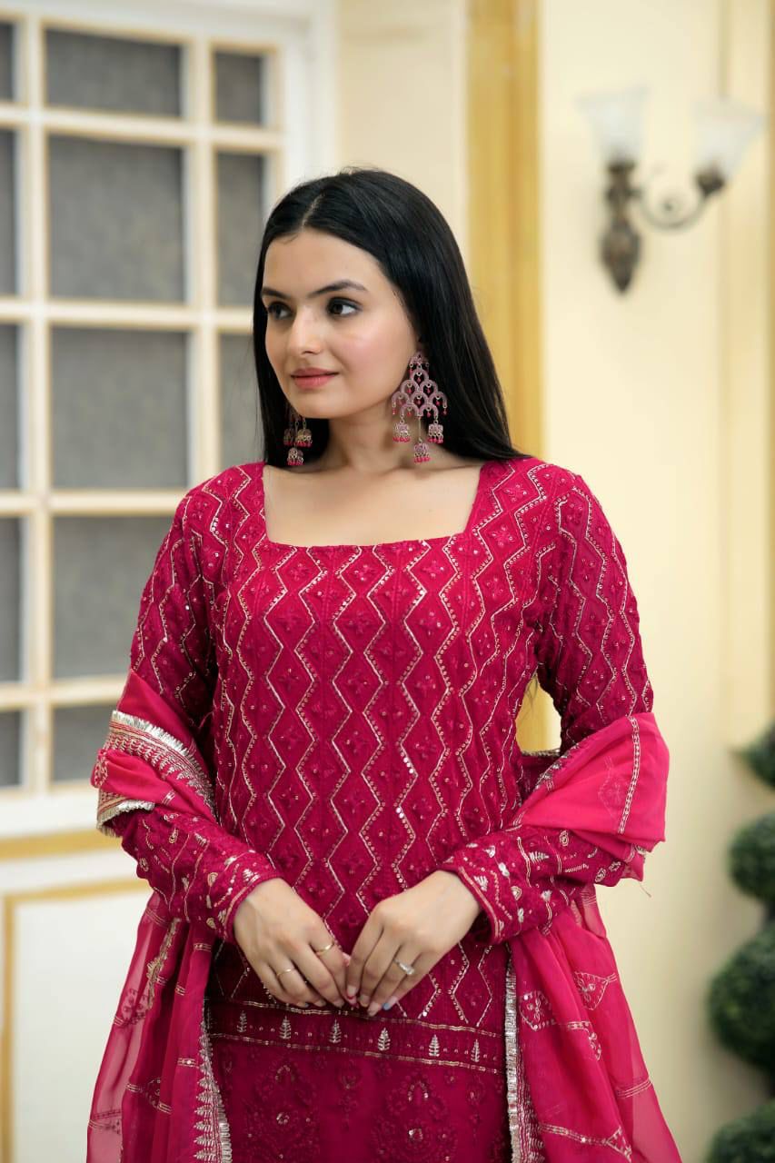 Aranyani Embroidered Georgette Kurti Sharara Set
