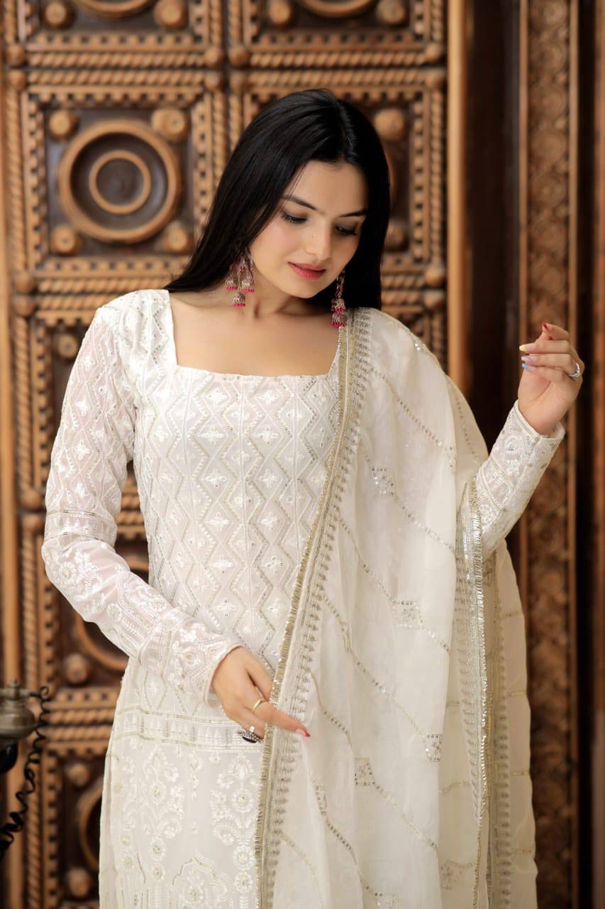 Aranyani Embroidered Georgette Kurti Sharara Set