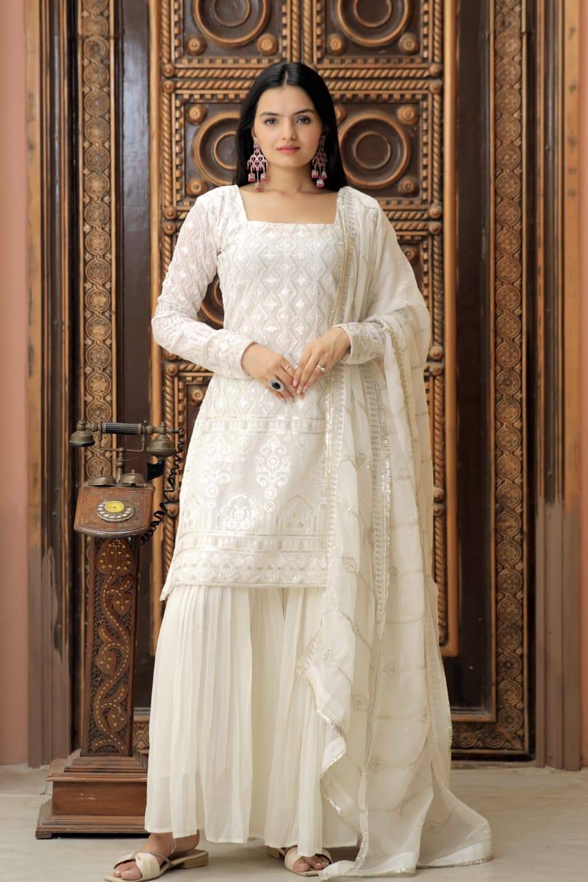 Aranyani Embroidered Georgette Kurti Sharara Set
