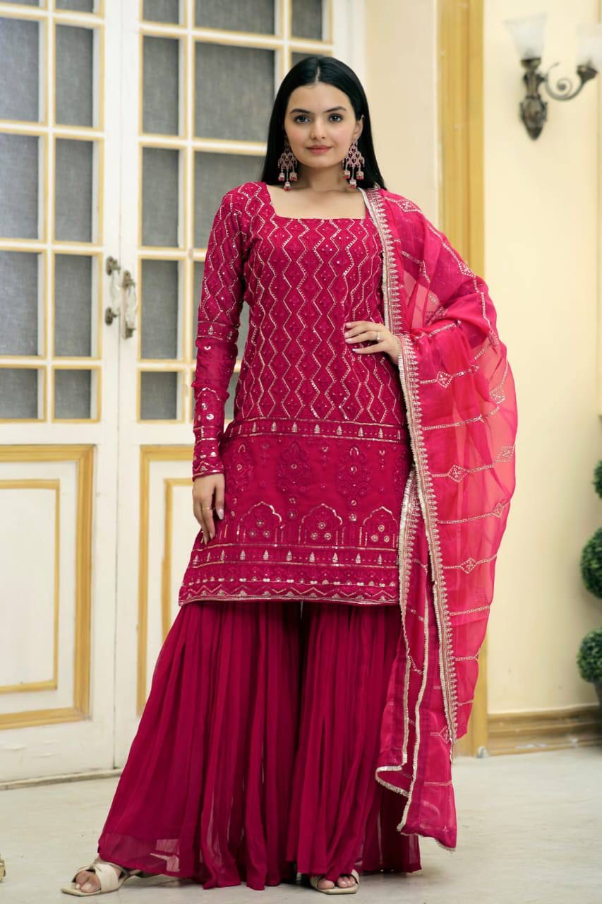 Aranyani Embroidered Georgette Kurti Sharara Set