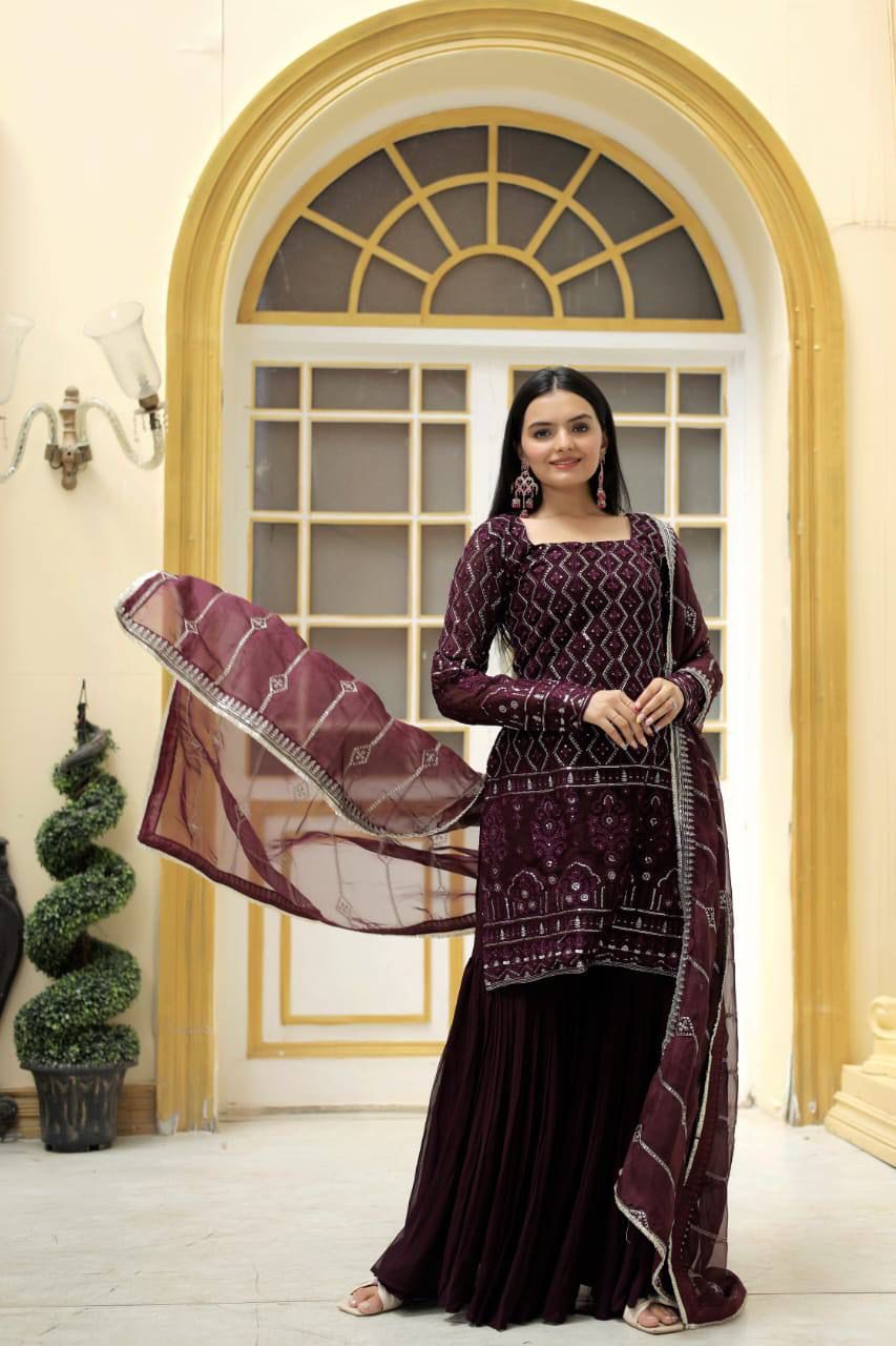 Aranyani Embroidered Georgette Kurti Sharara Set