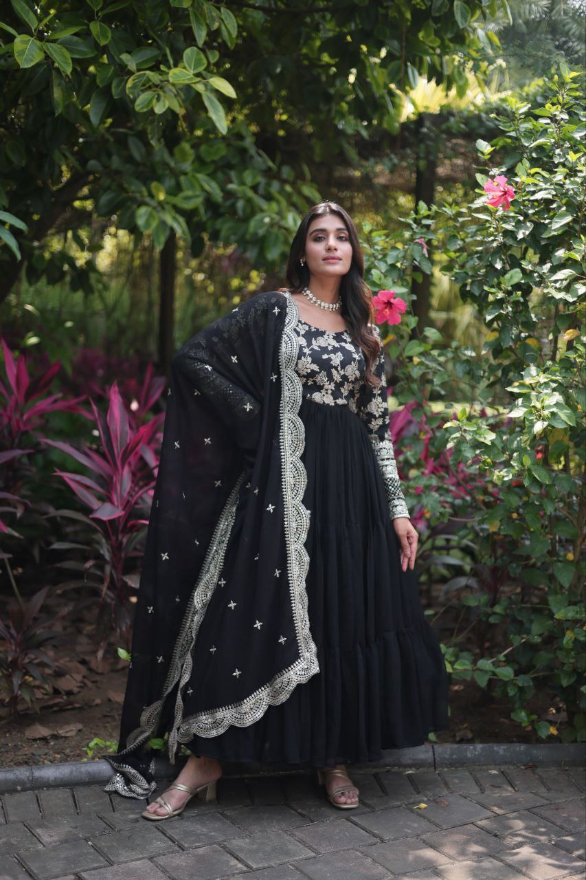 Revati black georgette anarkali gown suit set