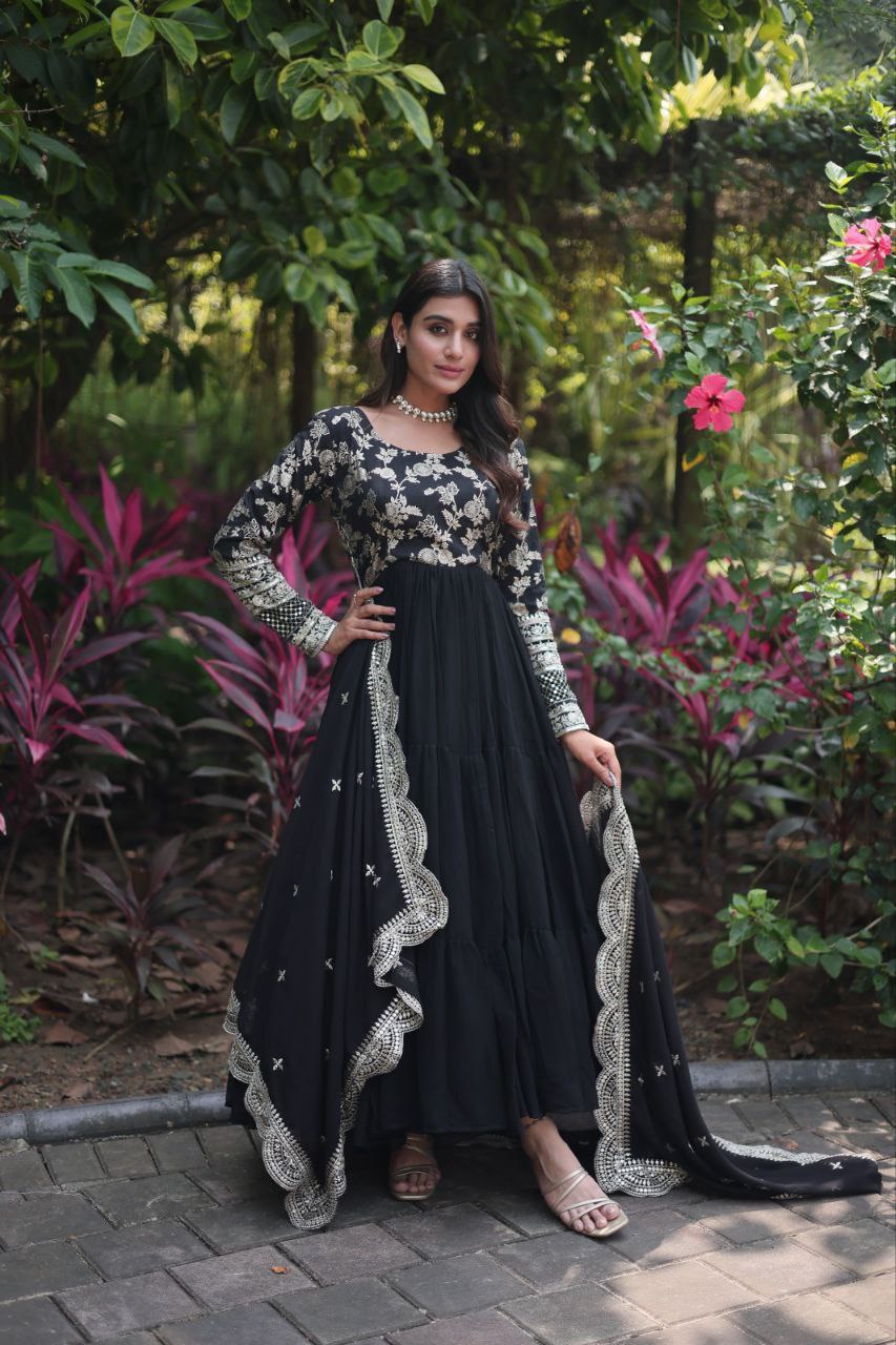 Revati black georgette anarkali gown suit set