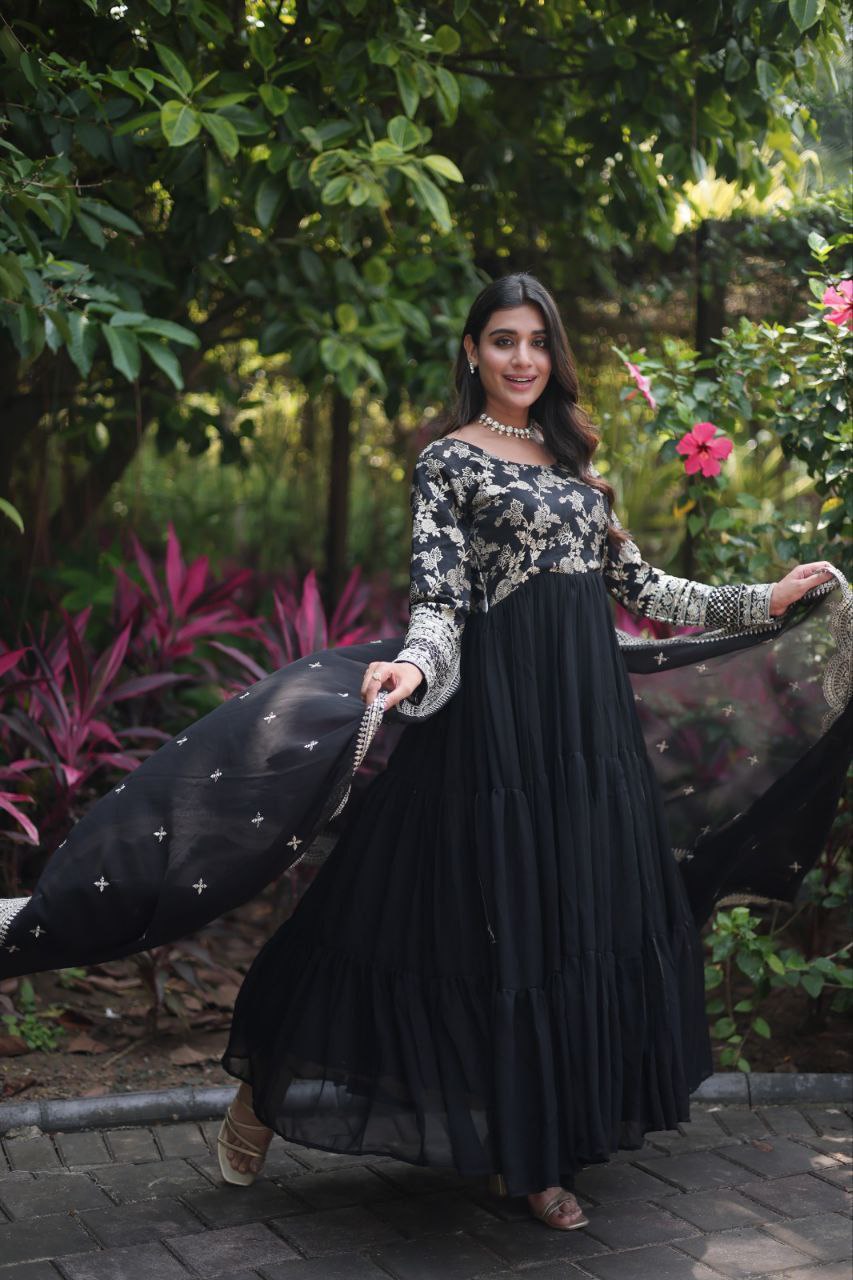 Revati black georgette anarkali gown suit set