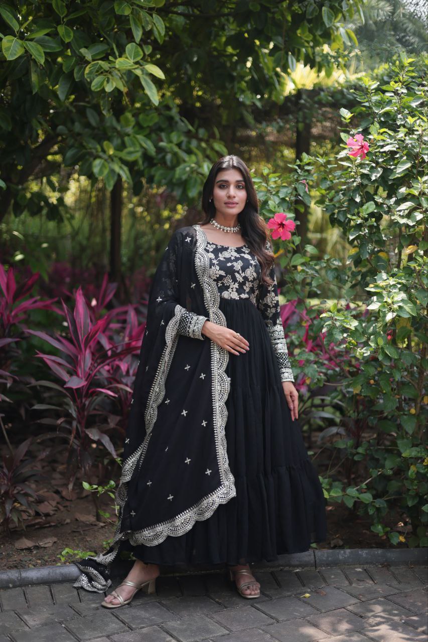 Revati black georgette anarkali gown suit set