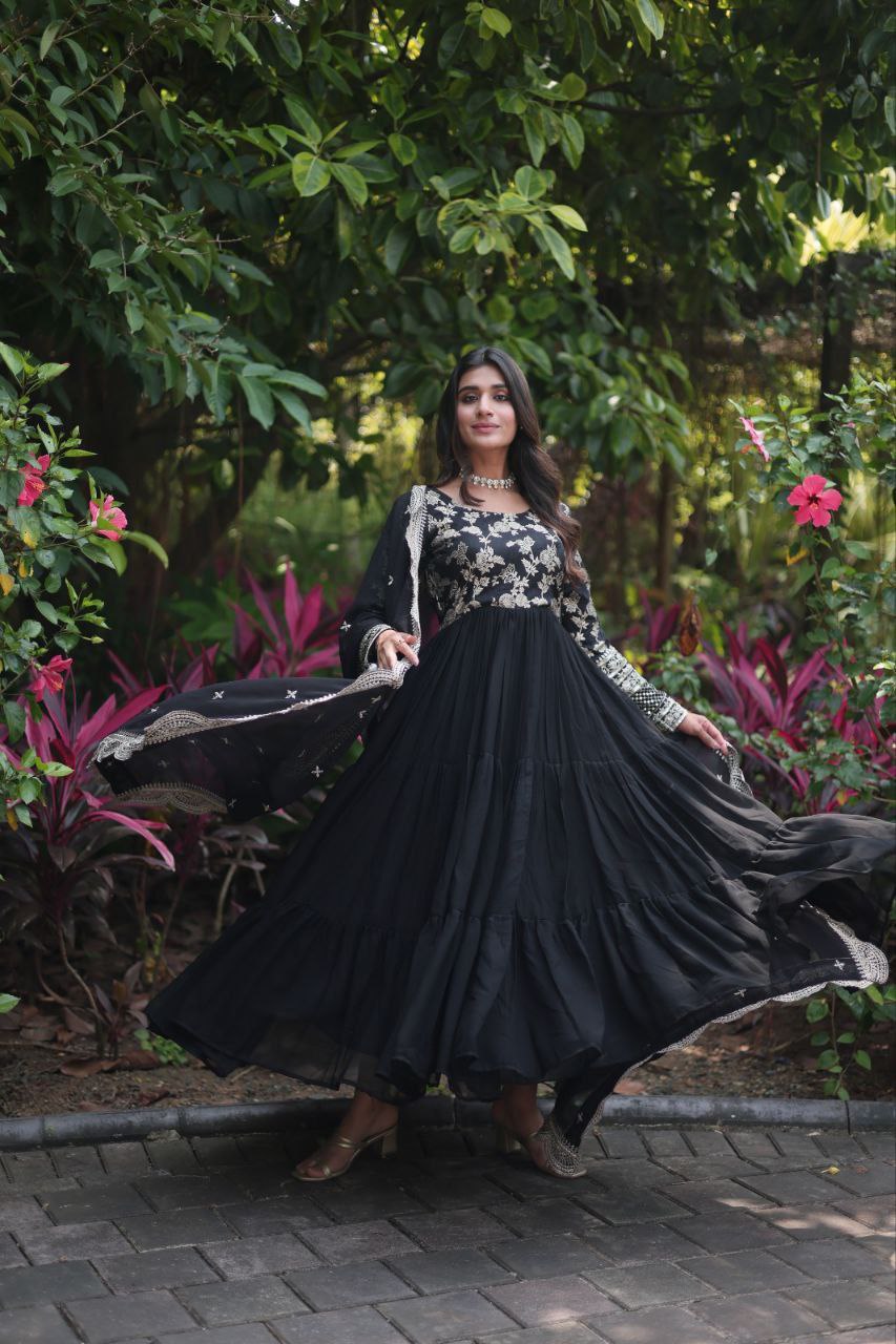 Revati black georgette anarkali gown suit set