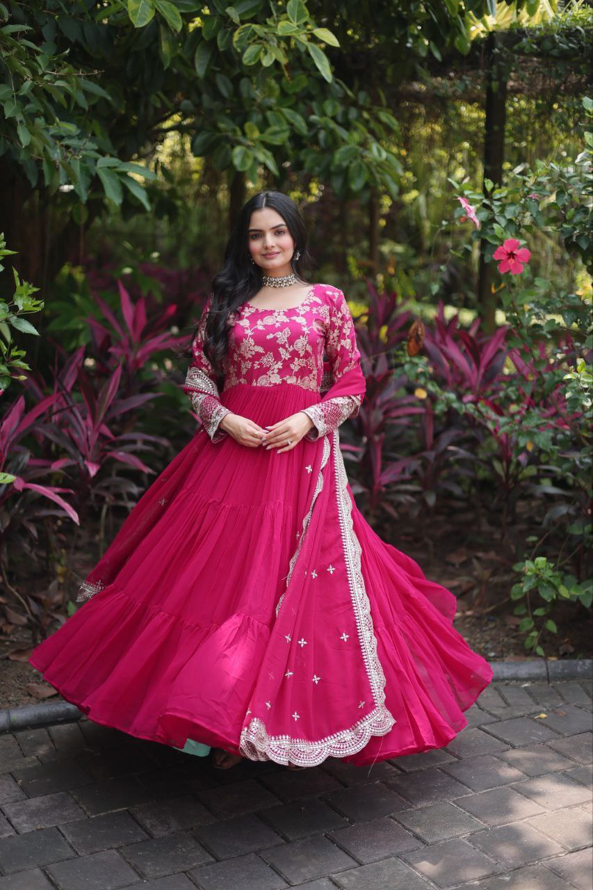 Revati pink georgette anarkali gown suit set