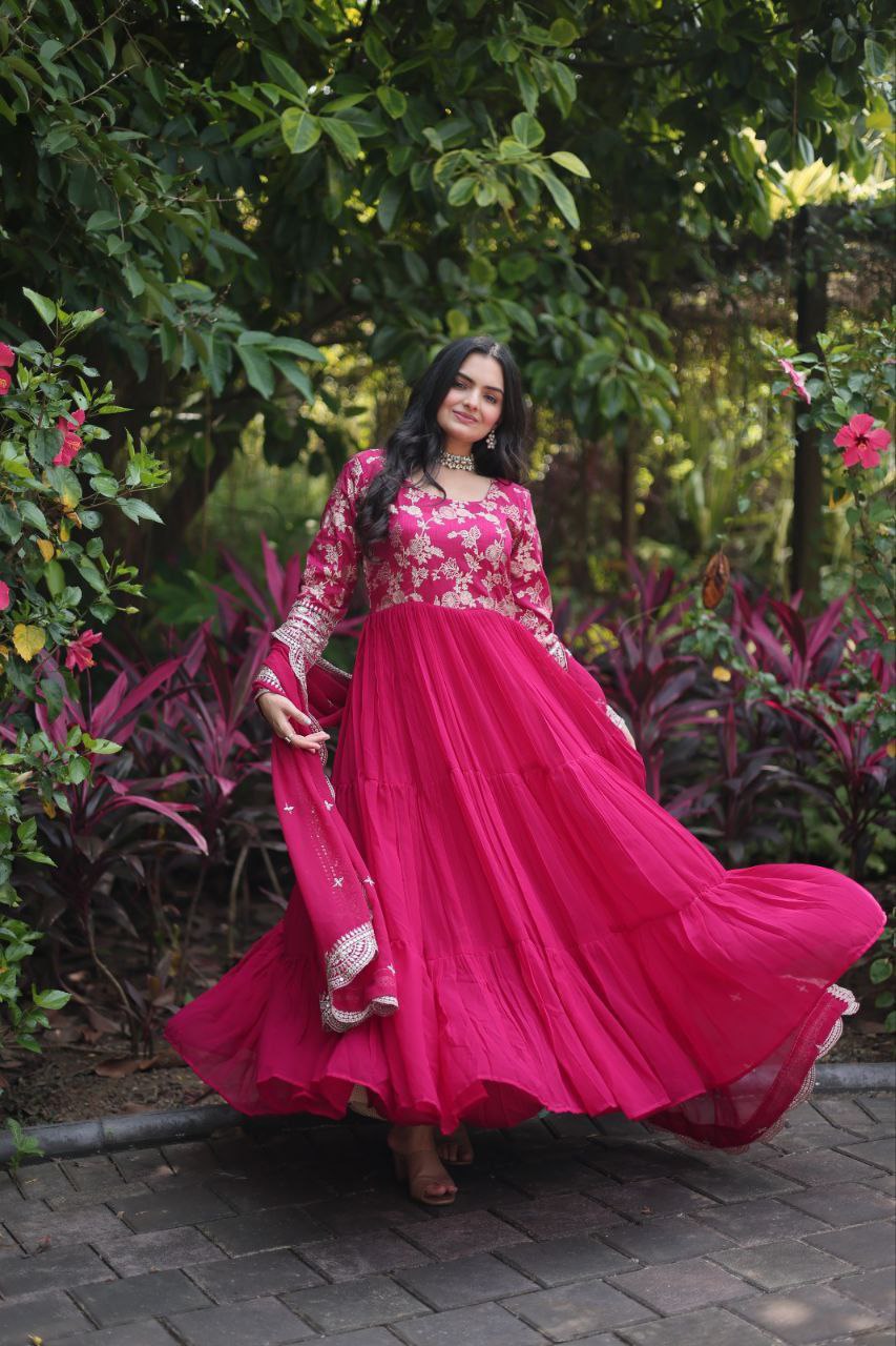 Revati pink georgette anarkali gown suit set