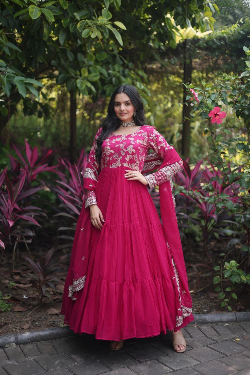 Revati pink georgette anarkali gown suit set