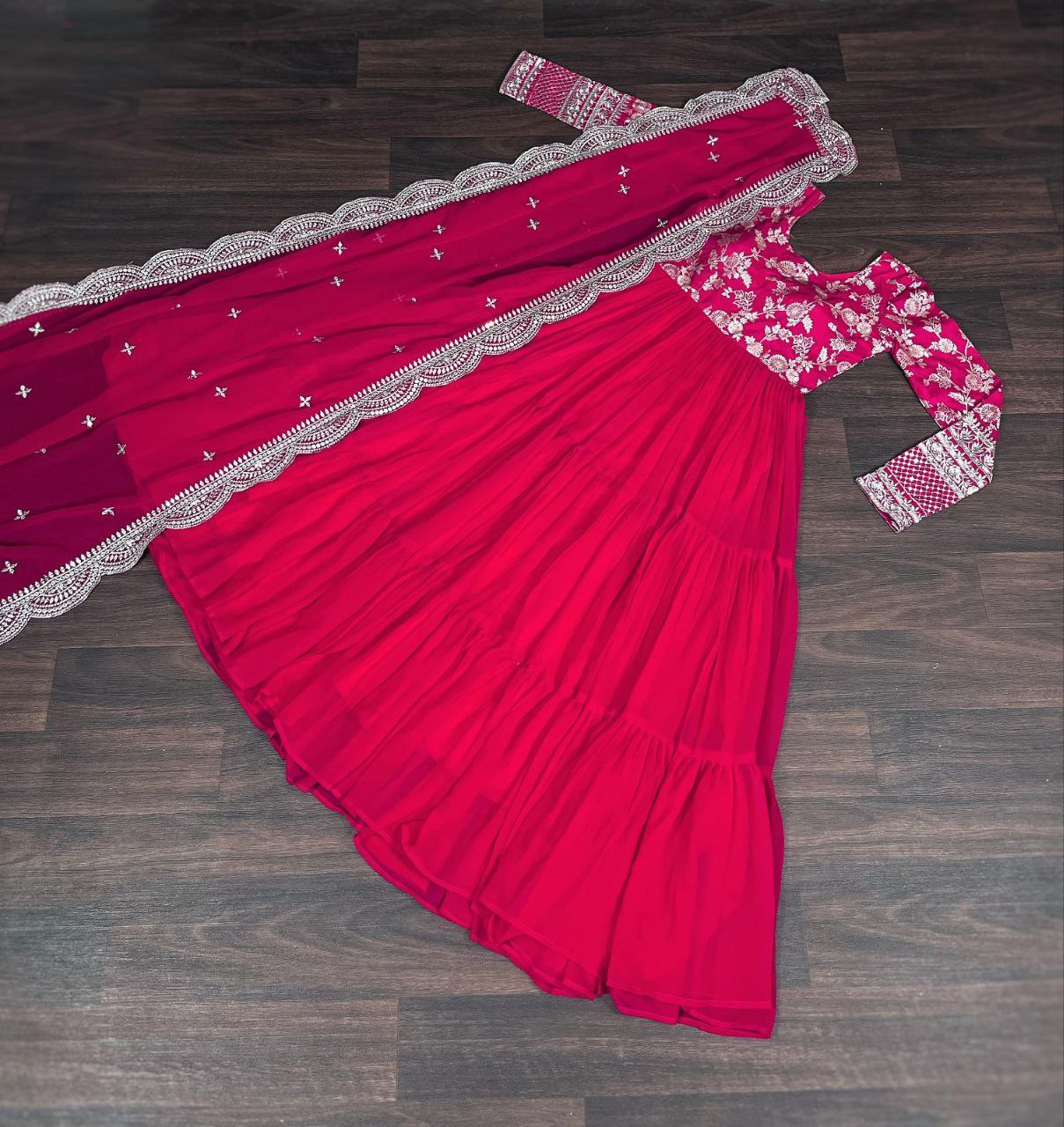 Revati pink georgette anarkali gown suit set