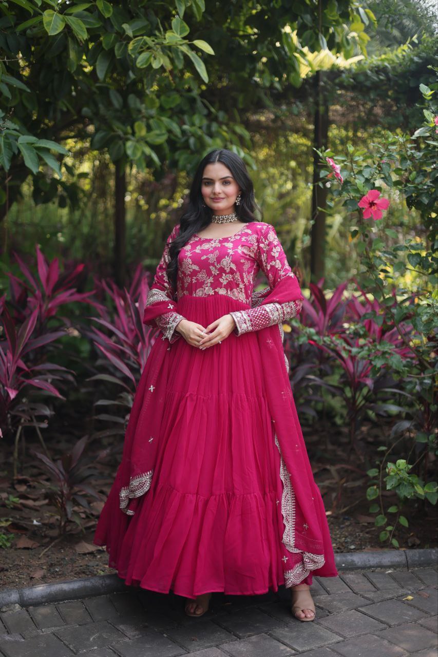Revati pink georgette anarkali gown suit set