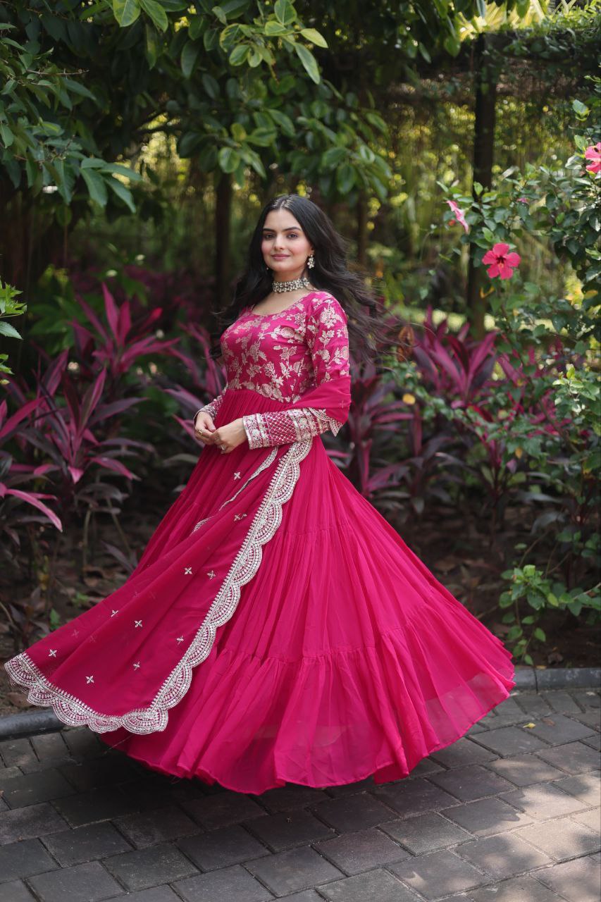 Revati pink georgette anarkali gown suit set