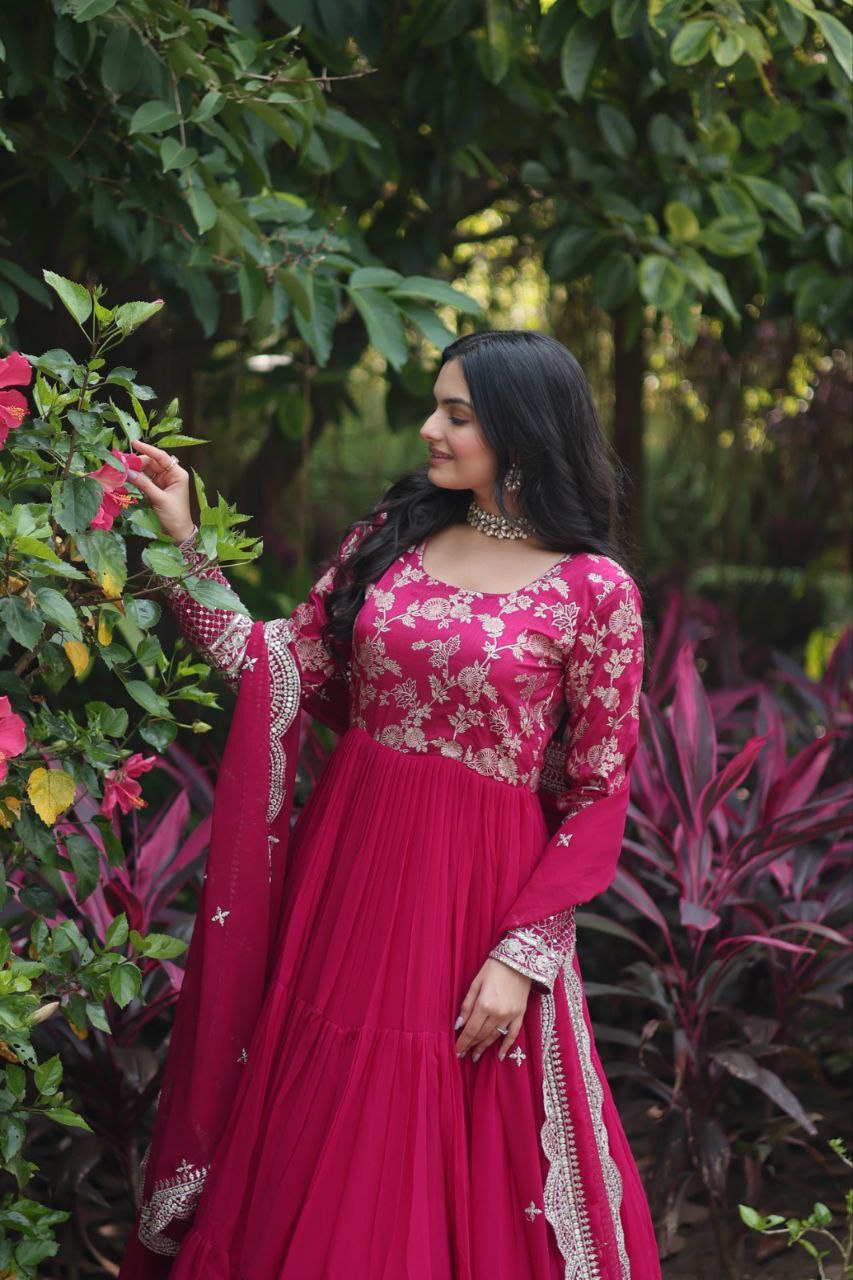 Revati pink georgette anarkali gown suit set