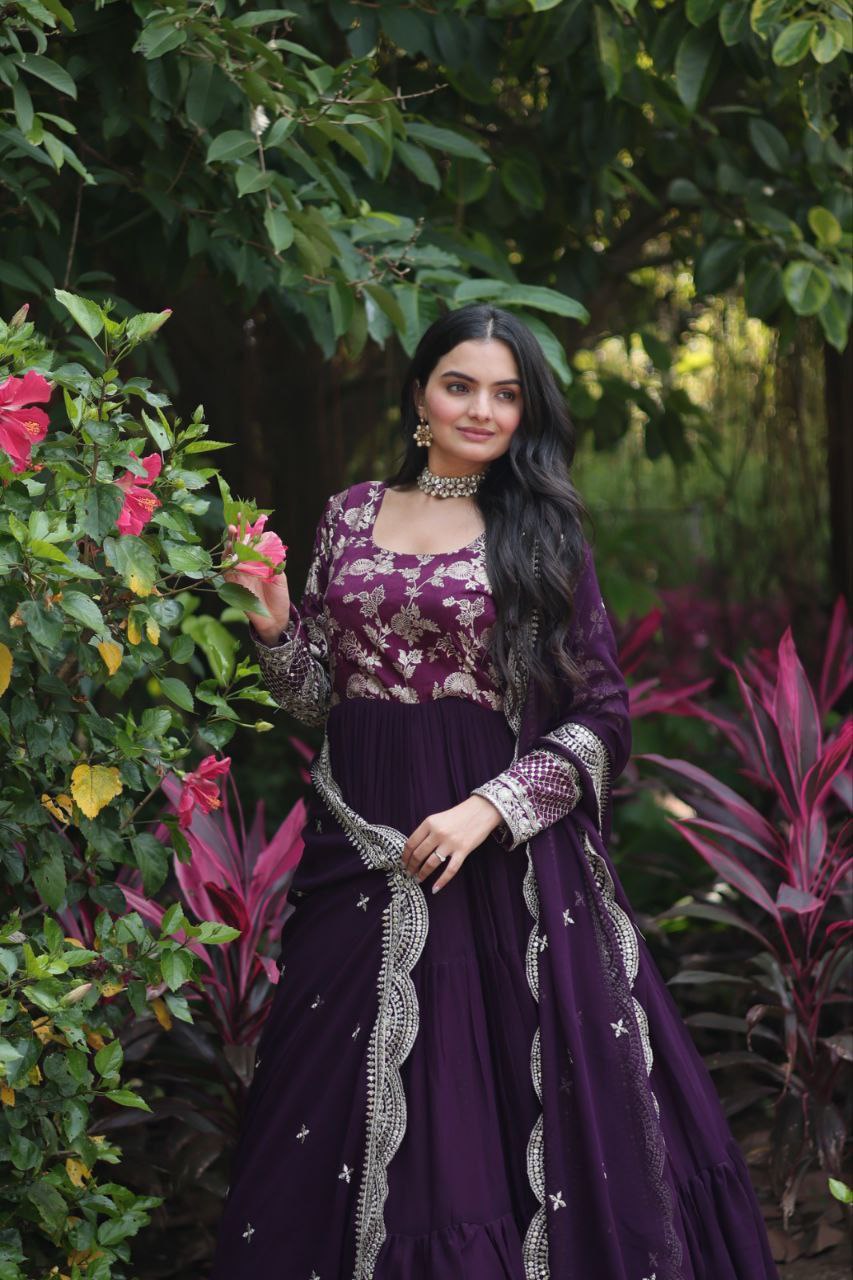 Revati purple georgette anarkali gown suit set