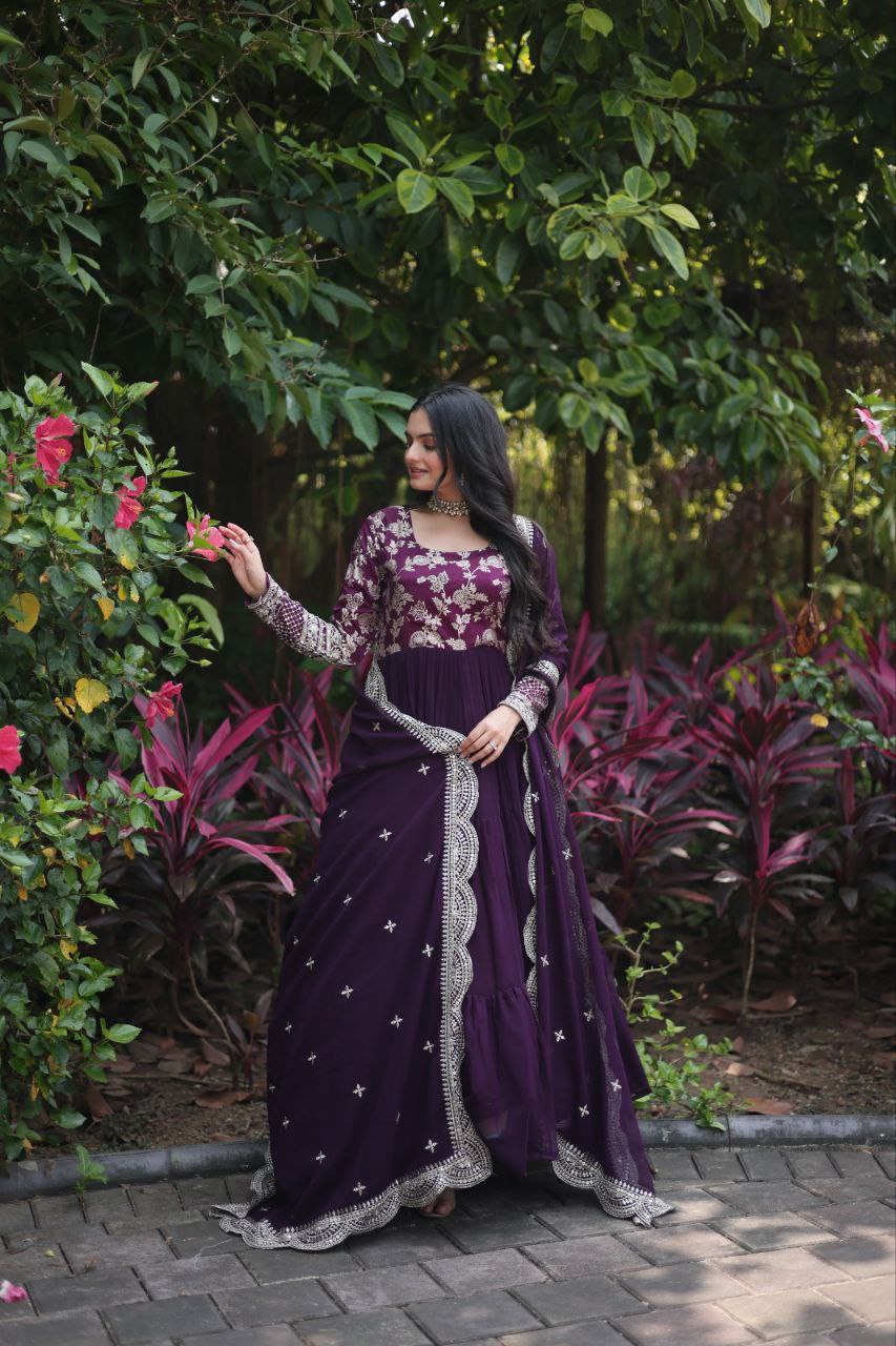Revati purple georgette anarkali gown suit set