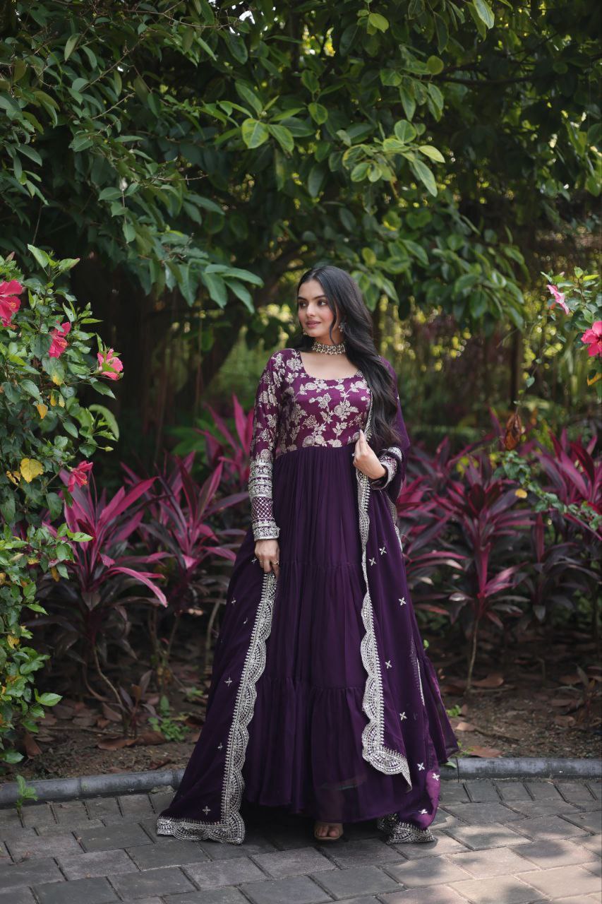 Revati purple georgette anarkali gown suit set