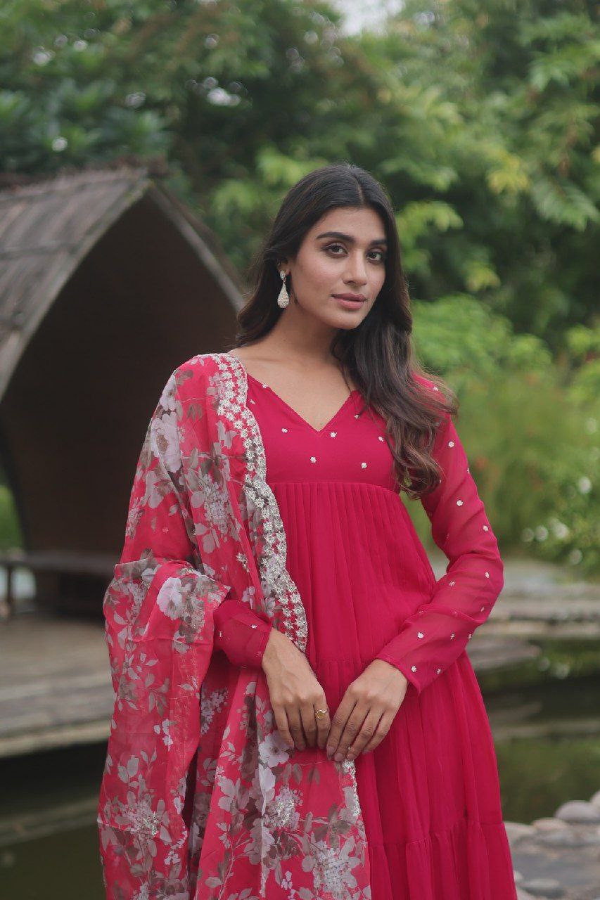 Chhaya faux blooming pink anarkali suit set
