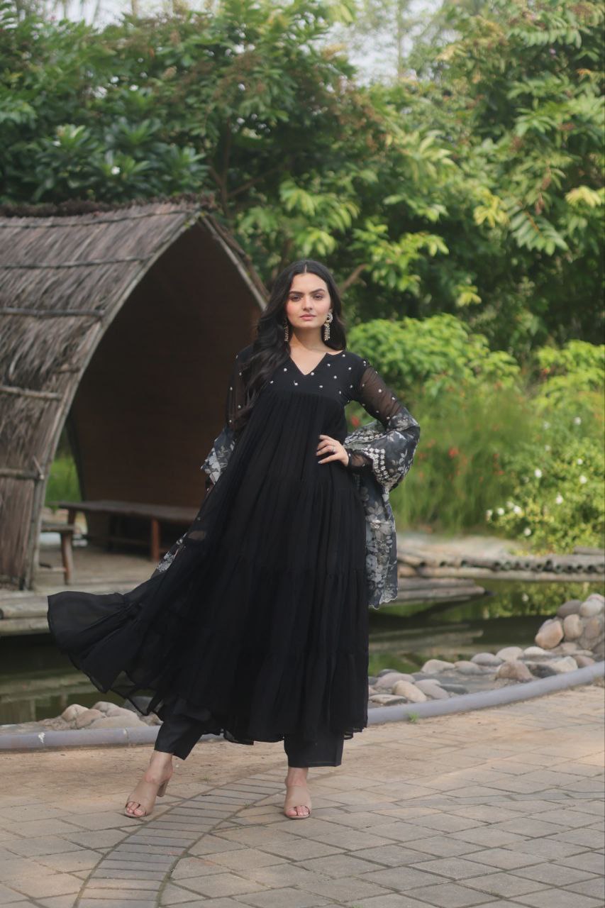 Chhaya Faux Blooming Black Anarkali Suit Set