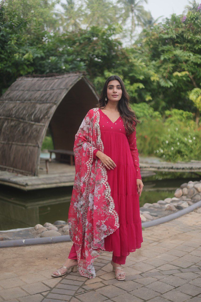 Chhaya faux blooming pink anarkali suit set