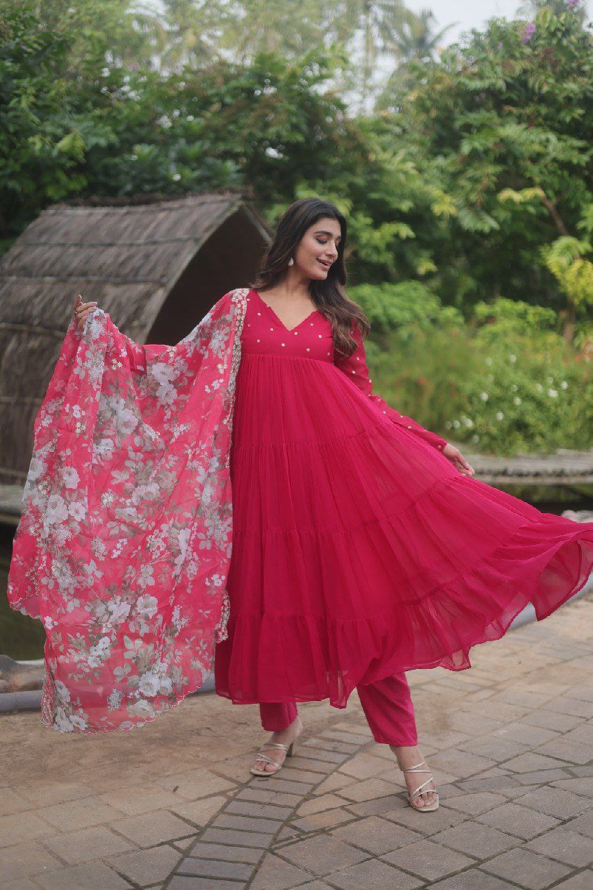 Chhaya faux blooming pink anarkali suit set
