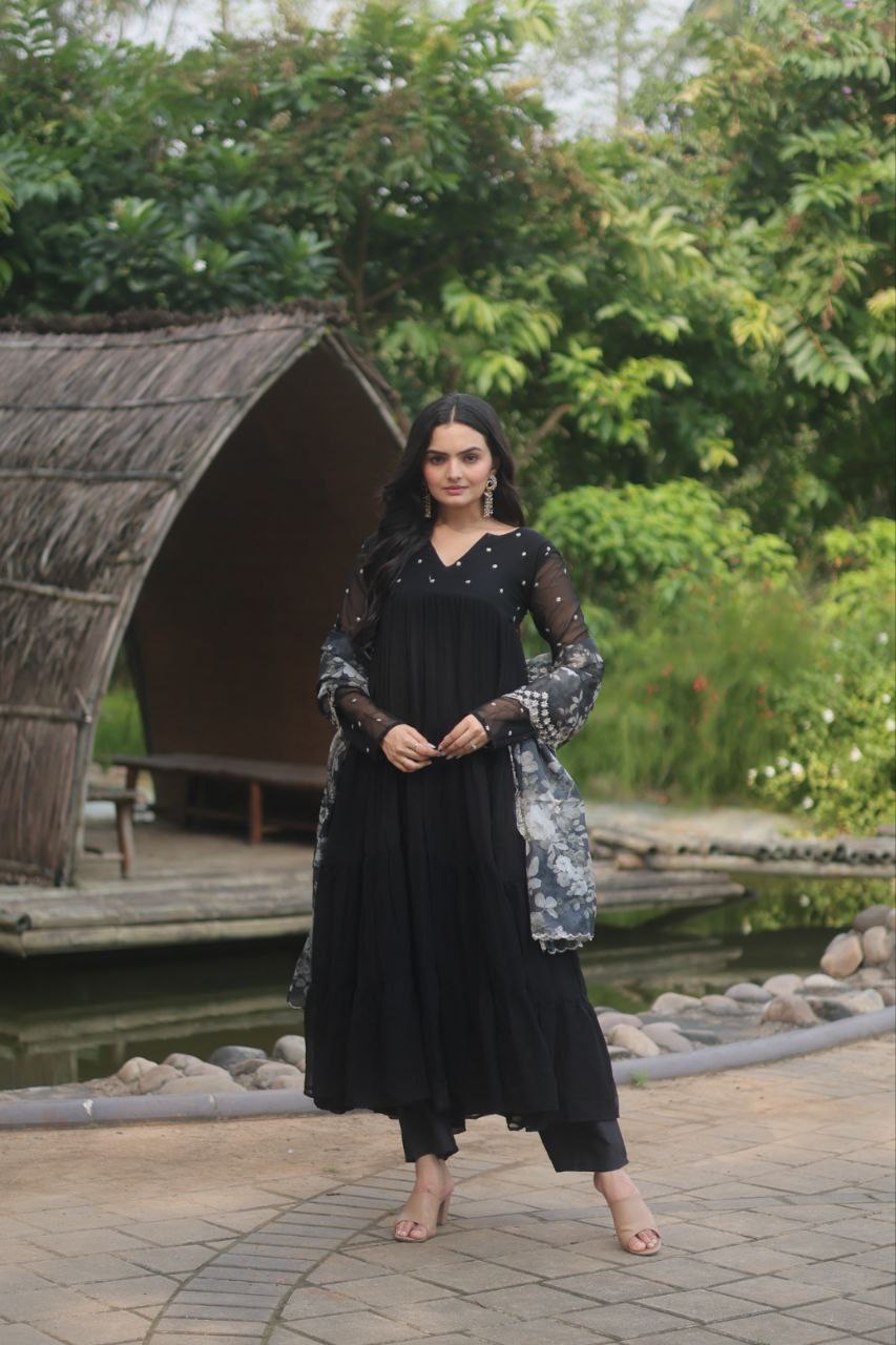 Chhaya Faux Blooming Black Anarkali Suit Set