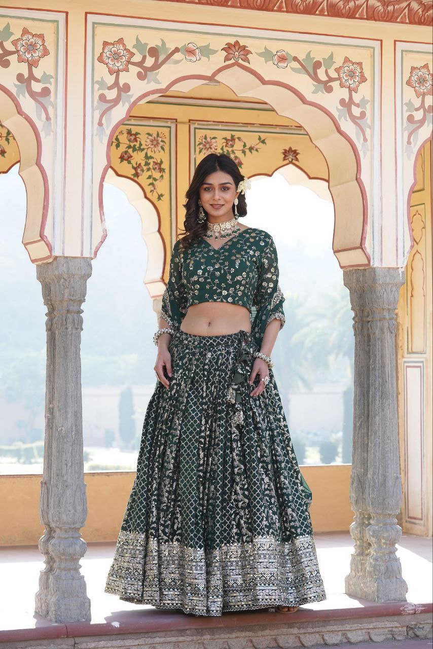 Kaushiki green embroidered lehenga set