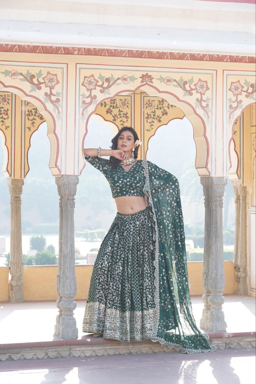 Kaushiki green embroidered lehenga set
