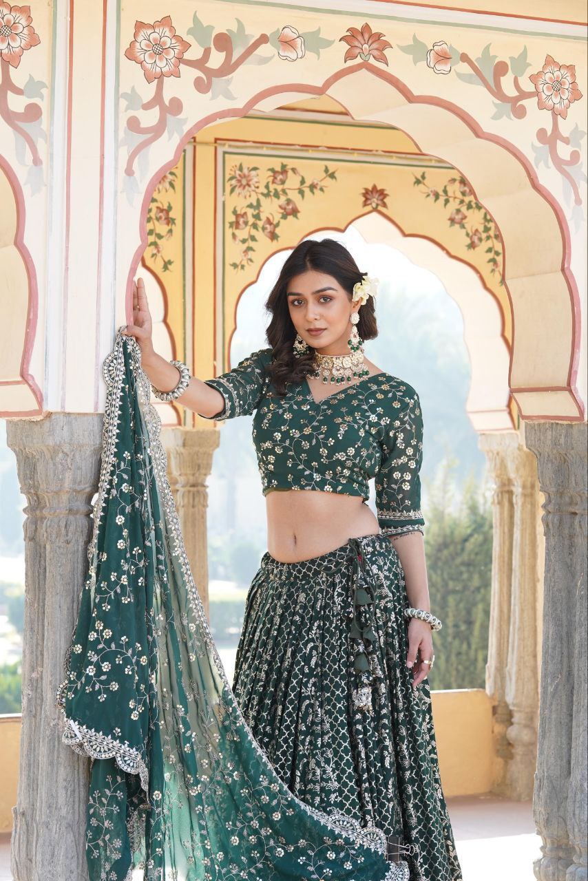 Kaushiki green embroidered lehenga set