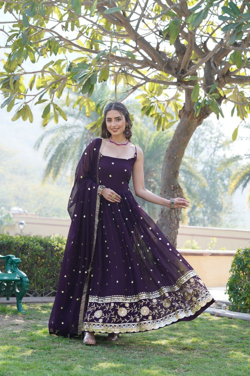 Jiva purple georgette sleeveless anarkali gown set