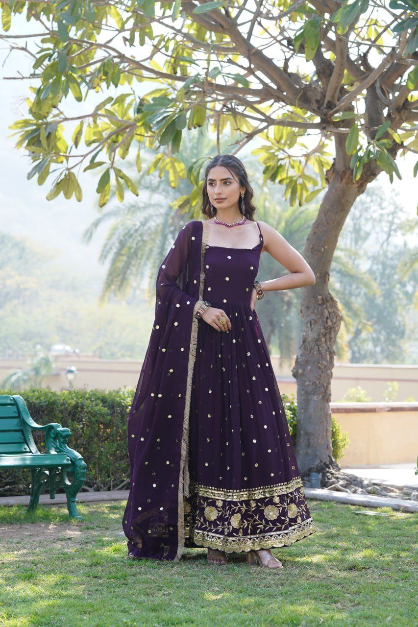 Jiva purple georgette sleeveless anarkali gown set