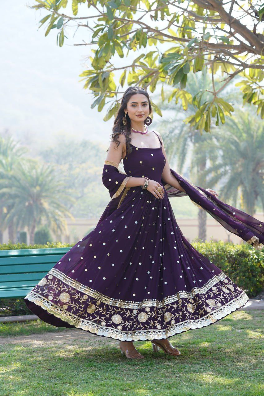 Jiva purple georgette sleeveless anarkali gown set