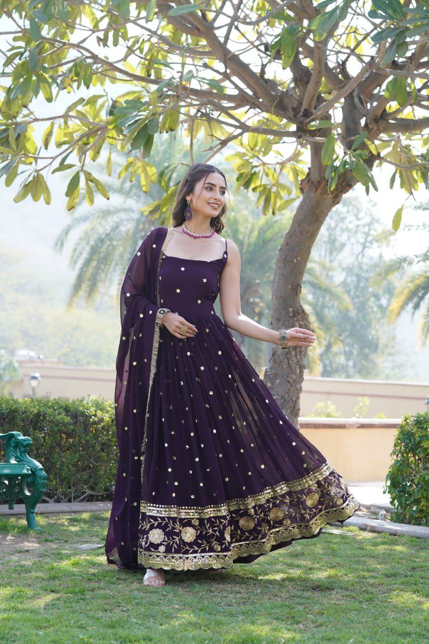 Jiva purple georgette sleeveless anarkali gown set