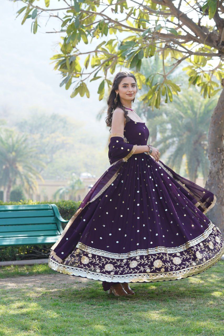 Jiva purple georgette sleeveless anarkali gown set