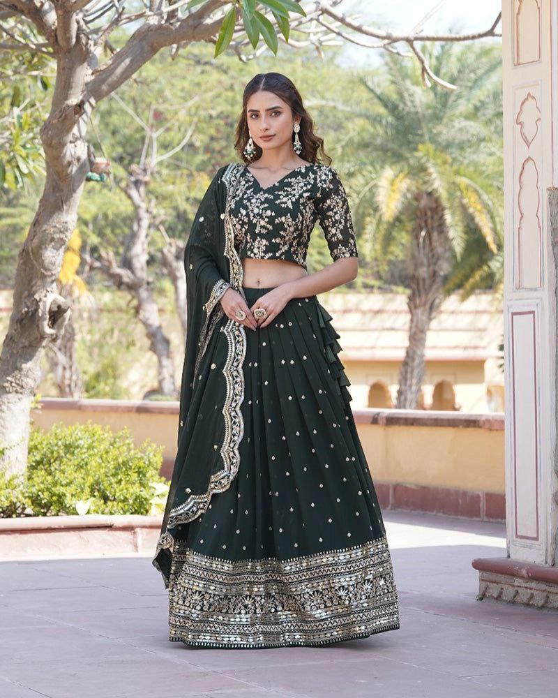 Vilasini Mehendi Green Embroidered Lehenga Set