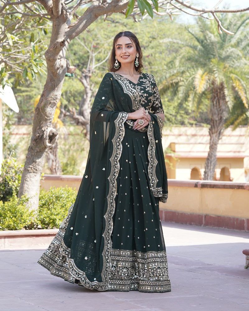 Vilasini Mehendi Green Embroidered Lehenga Set