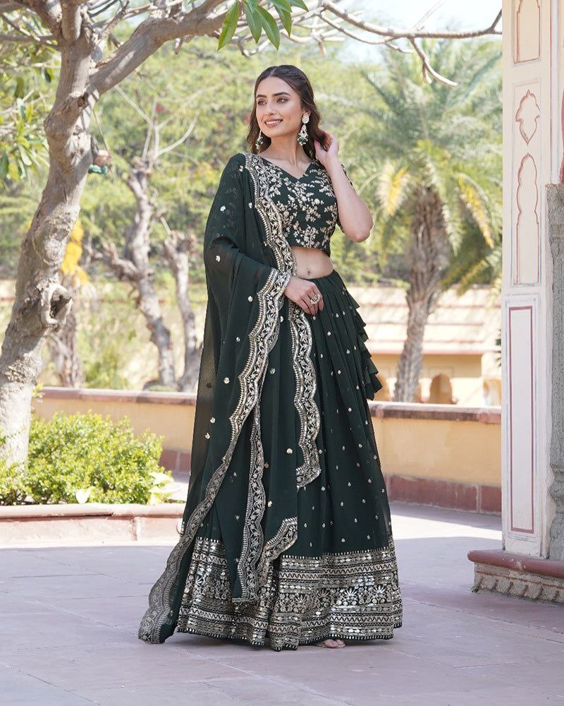 Vilasini Mehendi Green Embroidered Lehenga Set